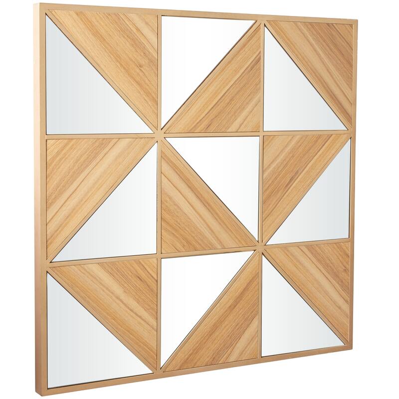 Light Brown Wood Triangle Mirrored Geometric Wall Decor