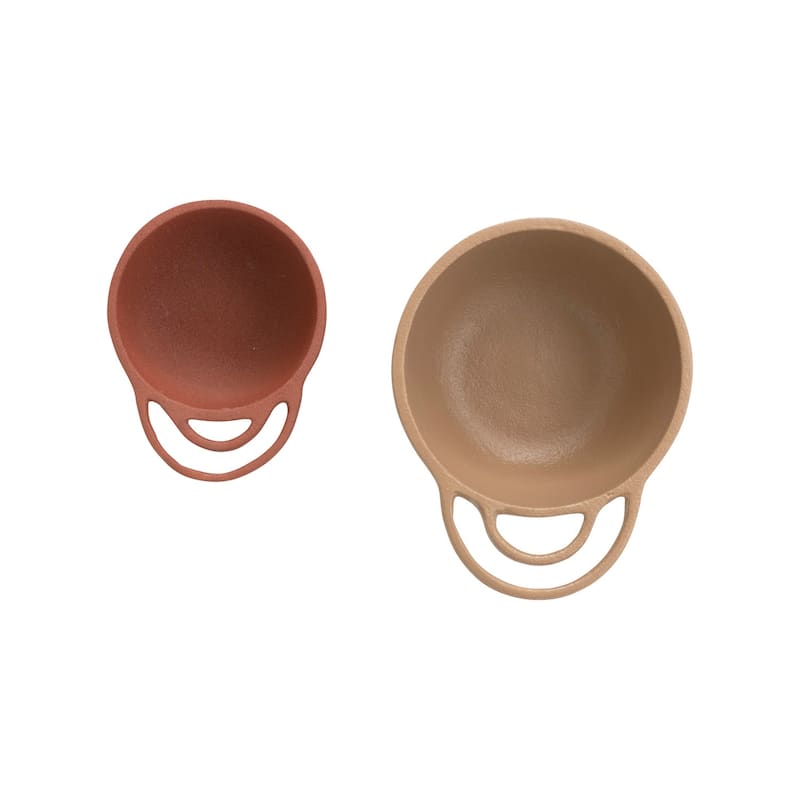 Decorative Textured Metal Bowls with Handles, 2 Colors, Set of 2