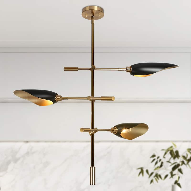 3-Light Unique Modern Black Gold Chandelier Metal Island Pendant Light for Dining Room - D 33.8" x H 23.2"