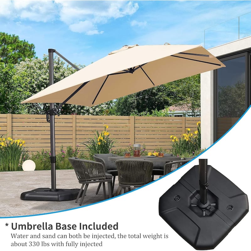 PURPLE LEAF 10 ft 360 Degree Rotation Patio Umbrella With Base - Beige