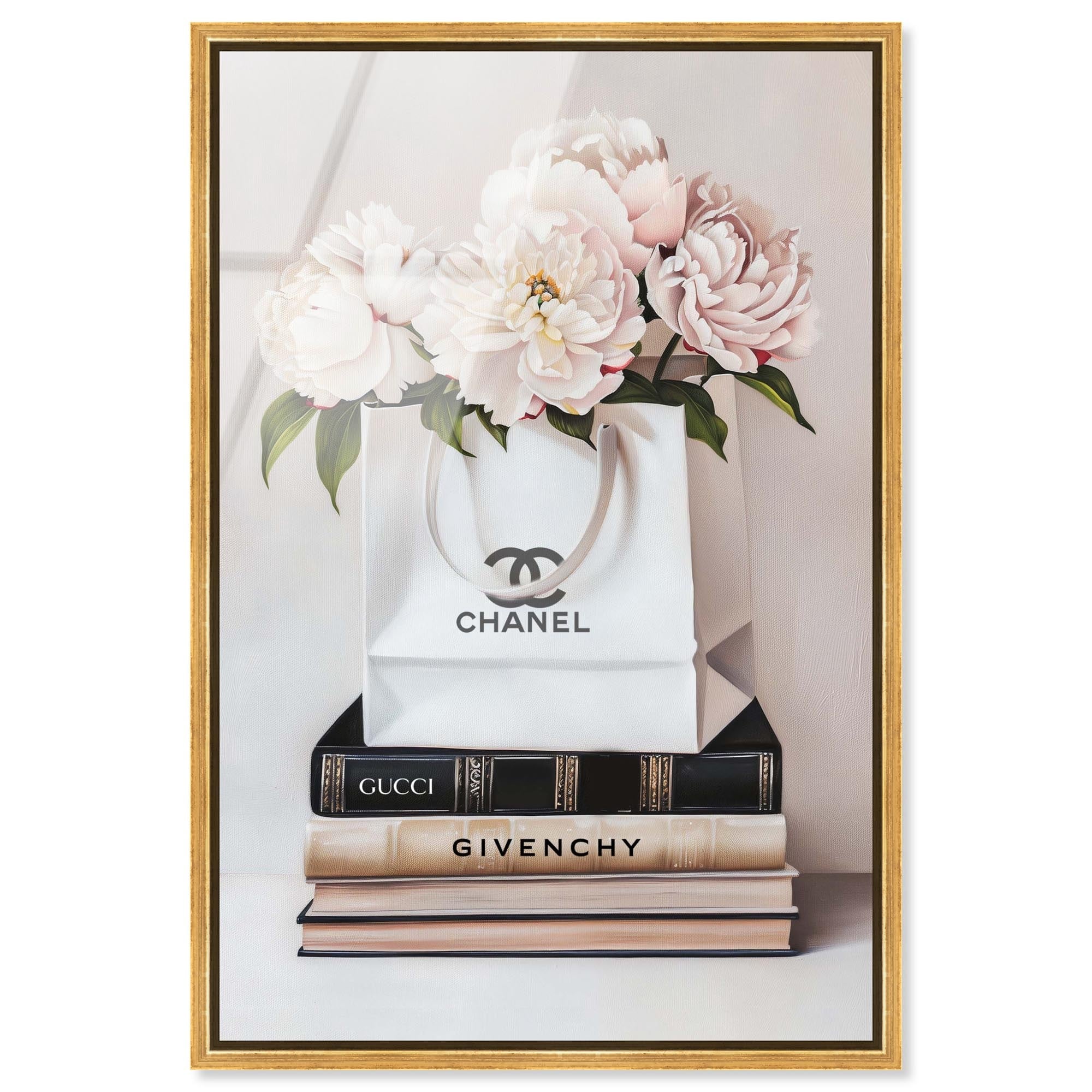 Cream Shopping Bag Floral Glam Framed Acrylic Wall Art by Art Remedy