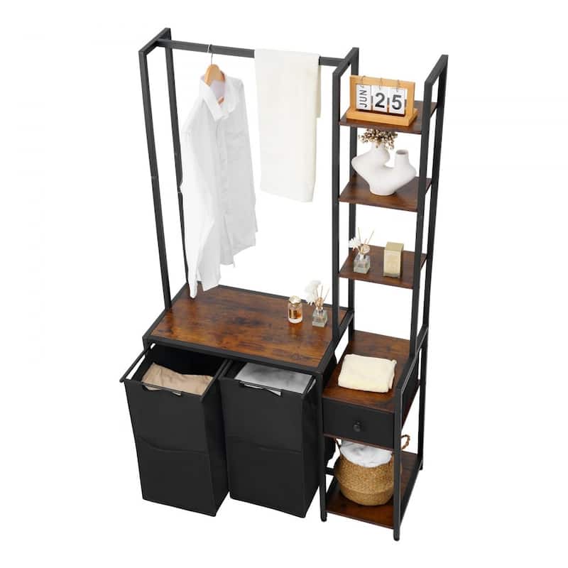 3-Tier Laundry Sorter with Rack Tall Laundry Hamper with Shelves 2 Section - 37.01 x 15.35 x 66.14 in