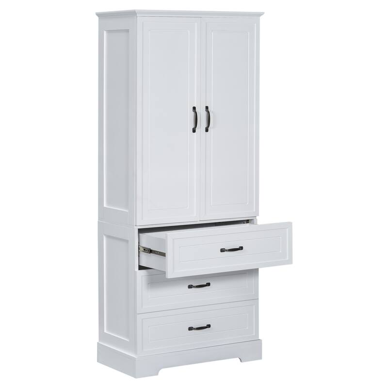 GDFStudio - Mason Tall Bathroom Cabinet with Doors, Drawers, and Adjustable Shelf