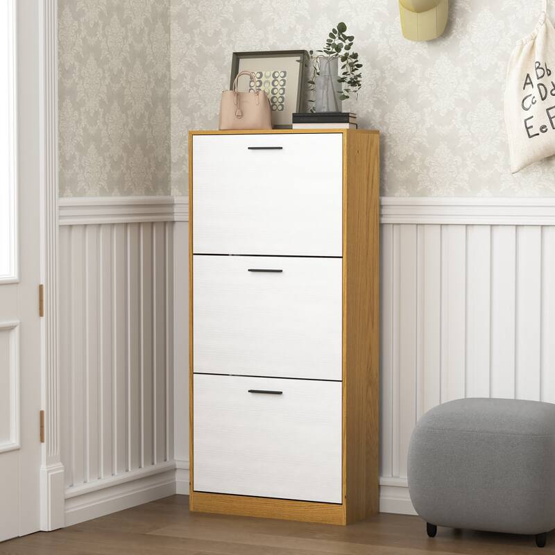 Freestanding Shoe Rack Storage Cabinet with 3 Flip Drawers and Adjustable Panels for Up to 18 Pairs, Entryway Organizer
