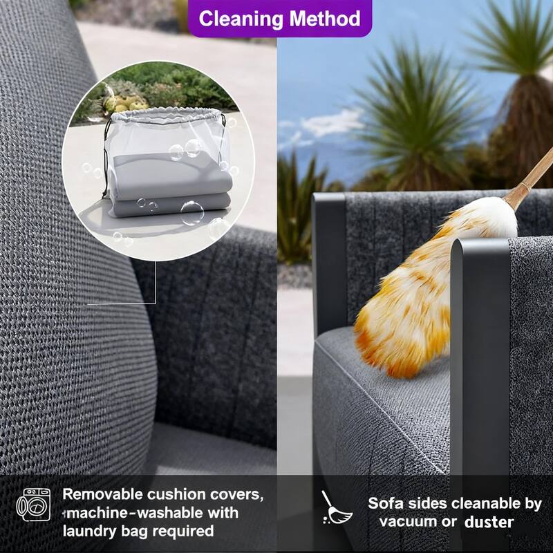 PURPLE LEAF Sanori U-Shaped 8/10/13 Piece Grey Sofa with Ottoman and Cushion for Poolside Garden Outdoor Patio Conversation Sets