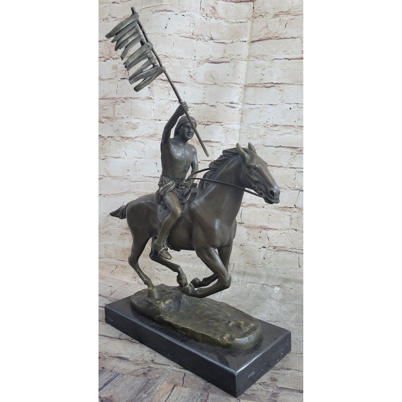 Native American Indian Man W/ Imitative Horse Bronze Sculpture Statue Figure Art Figurine