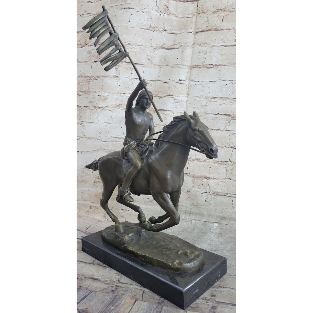 Native American Indian Man W/ Imitative Horse Bronze Sculpture Statue Figure Art Figurine