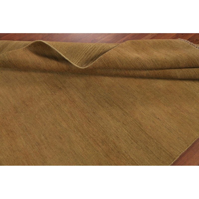 Solid Yellow Gold Modern Gabbeh Oriental Area Rug Handmade Wool Carpet - 4'9" x 6'5"
