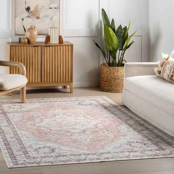 slide 2 of 10, Nuloom SplashGuard Machine Washable Area Rug 2' x 3' - Peach - Rectangle