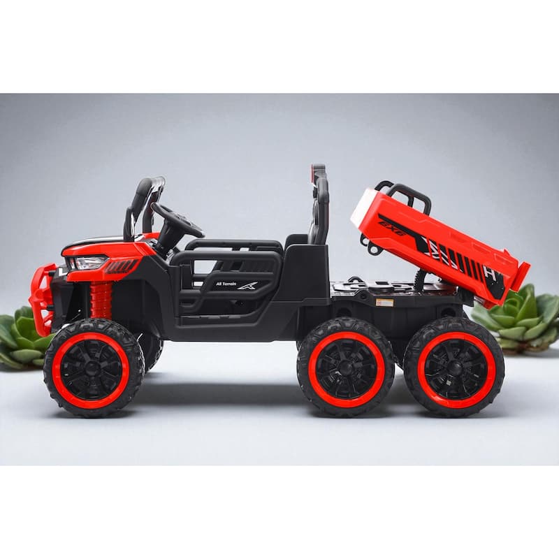 24V 2-Seater Kids Ride On Dump Truck with Remote, 4WD 6-Wheel UTV Car with Electric Dump Bed, LED Lights & Music