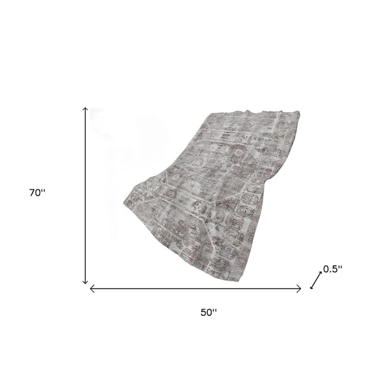 HomeRoots 50" X 70" Gray And Charcoal Damask Polyester Woven Plush Throw Blanket