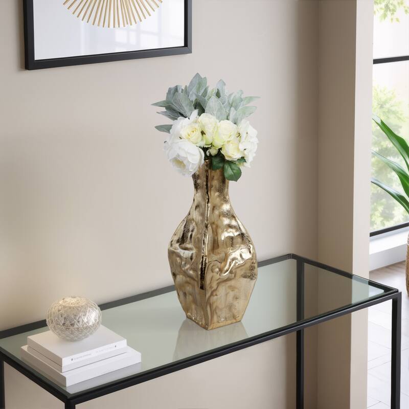 Aluminum Decorative Vase Minimalist Geometric Sculptural Modern Accent - 9" x 8" x 19"