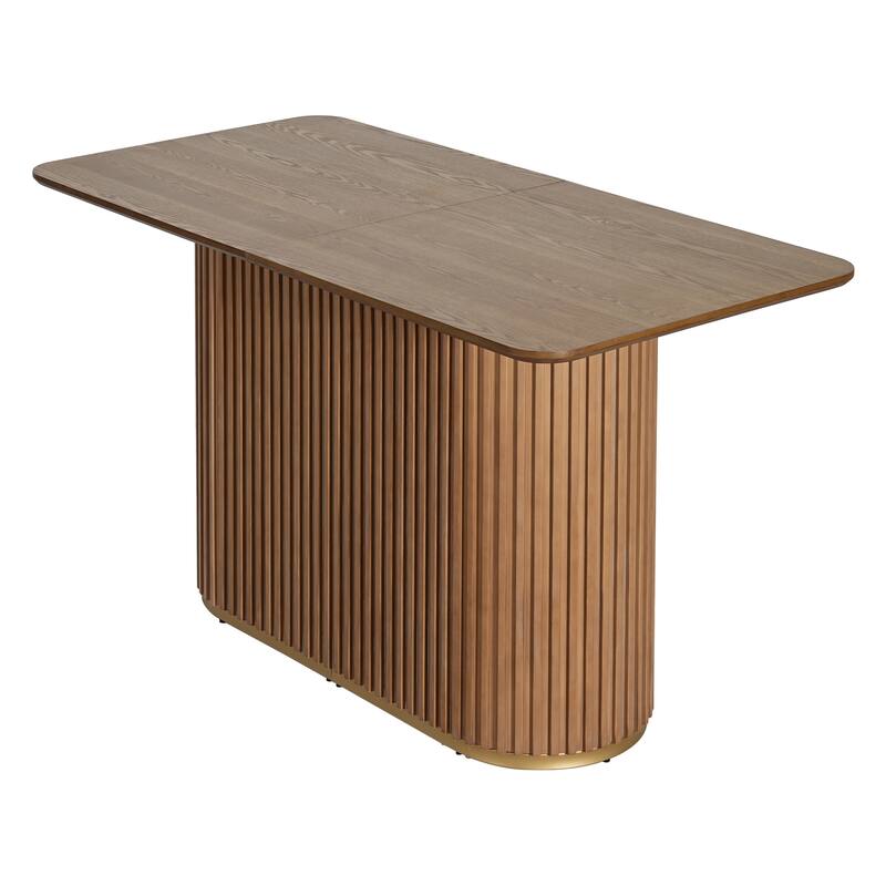 Roomfitters 63" Counter Table with Fluted Base and Wood Top, Modern Bar-Height Dining and Kitchen Island Table