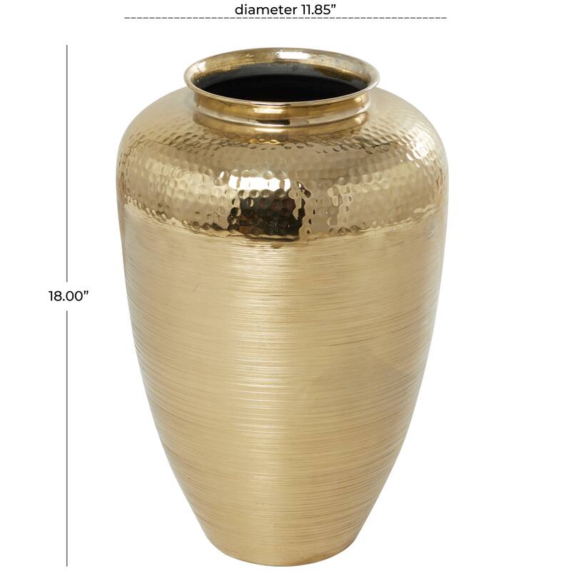 Aluminum Metal Brushed Vase with Hammered Top - Gold - Roche River Decor