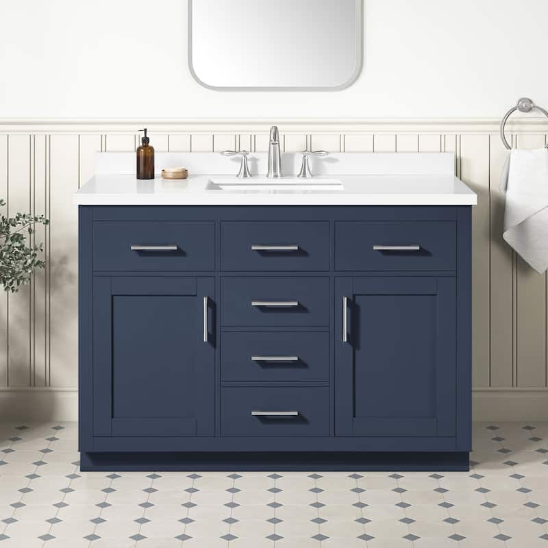 OVE Bailey Bathroom Vanity with Power Bar - 48" - Midnight Blue with Brushed Nickel Hardware
