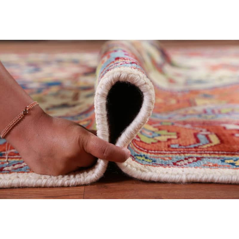 Ivory & Orange Medallion Heriz Serapi Indian Area Rug 9x12 - 9' x 12'