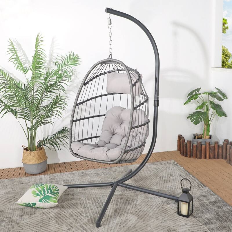 Rattan Egg Chair with Stand,350LBS Hanging Swing for Patio & Indoor