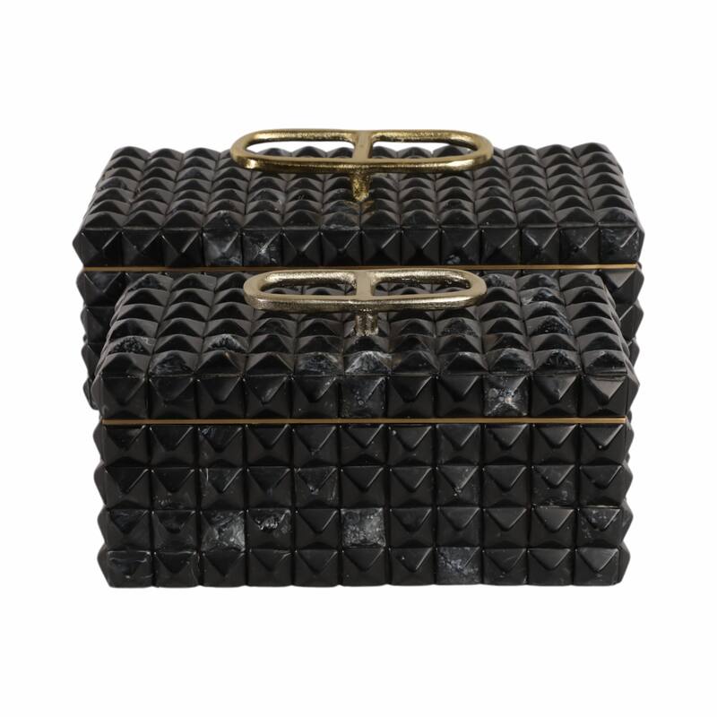 Decorative Box with Lid and Metal Handle - Set of 2, 14", 11", Gray - 14.0"