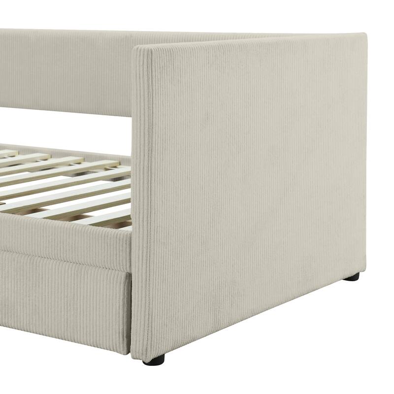 Elegant Twin Corduroy Daybed with Drawers, Sturdy Plywood Frame, Upholstered Tufted Headboard, Ideal for Small Spaces