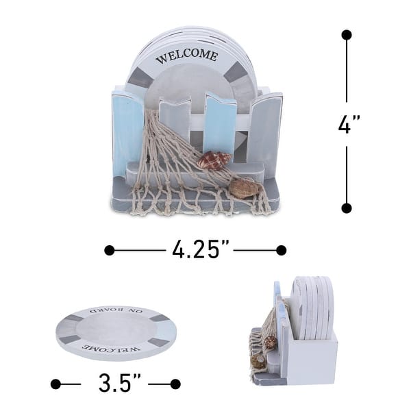 CoTa Global Moonlight Nautical Wooden Coaster Set with Holder 6 Pc Set - 4.25 x 3.15 x 4 inches