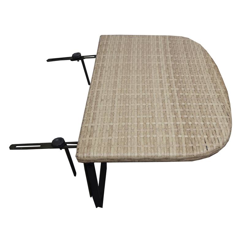 Indoor and Outdoor Foldable Wicker Balcony Table with Metal Frame and Adjustable Clamps - Tan