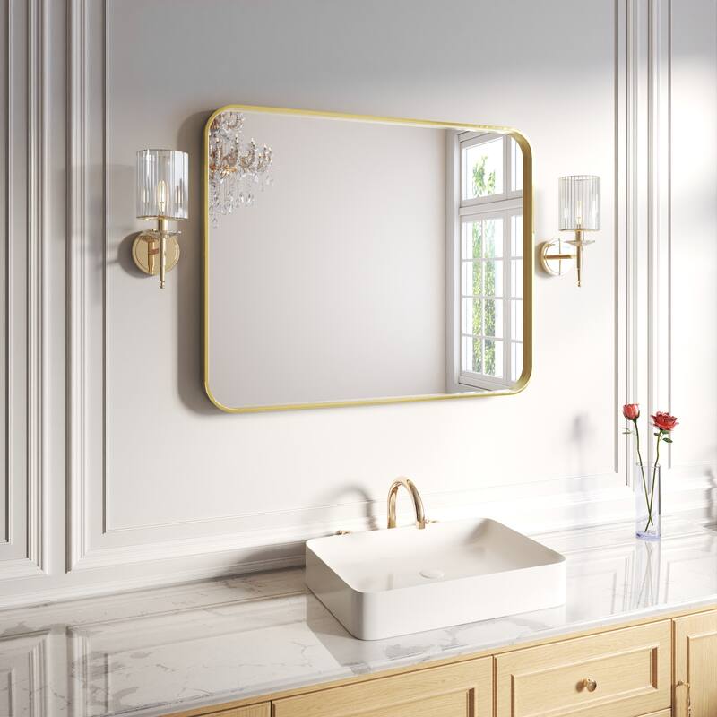 Organnice Rectangular Aluminum Frame Vanity Bathroom Mirror with Clear Glass