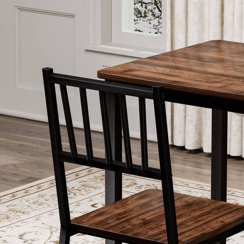 Anmytek Industrial 3 Piece Dining Set Walnut Wood Table with 2 Chairs Space Saving Breakfast Bar for Kitchen and Small Spaces