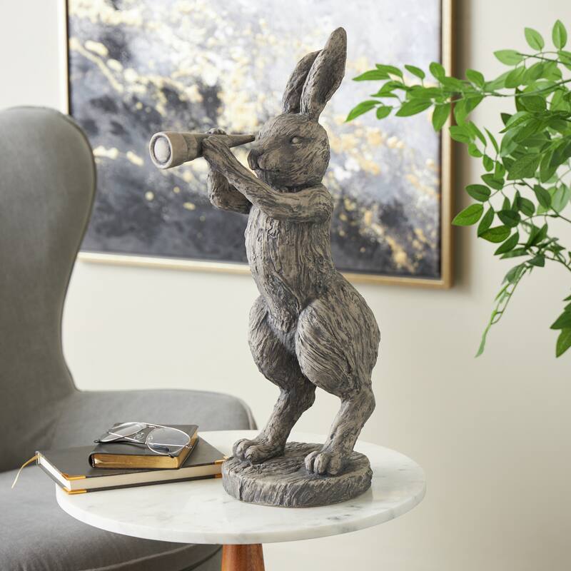Polystone Rabbit Textured Sculpture with Telescope - Gray - Roche River Decor - 12"W x 8"L x 22"H