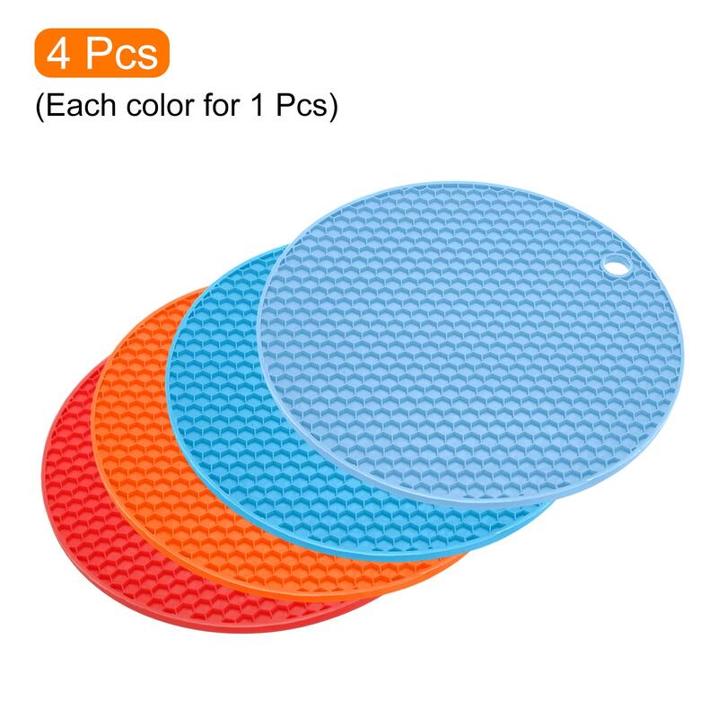 Silicone Trivet, 4pcs Table Mat Pot Holder-Red/Blue/Sky Blue/Orange - Red/Blue/Sky Blue/Orange