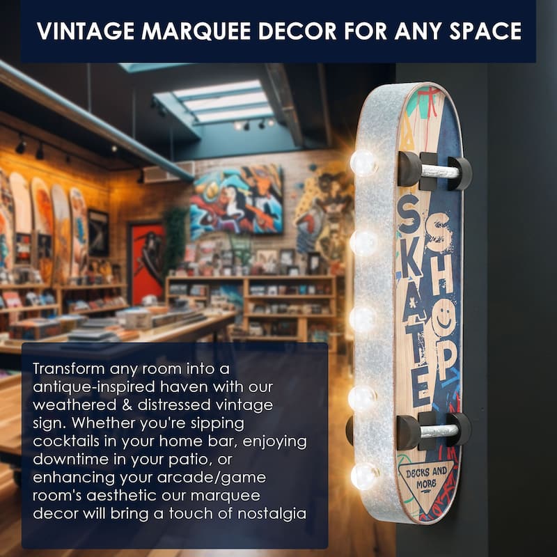 Metal LED Skate Shop Decks and More Marquee Wal Sign - 20" x 6.5" x 3"