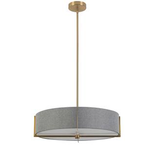 4 Light Pendant Light - Aged Brass & Gray Shade - Foyer, Living Room Lighting - 20.75