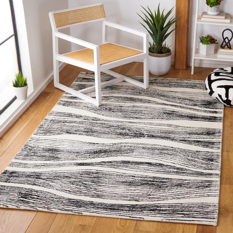 SAFAVIEH Handmade Metro Annarosa Modern Abstract Wool Rug - 5' x 8' - Ivory/Black - Rectangle