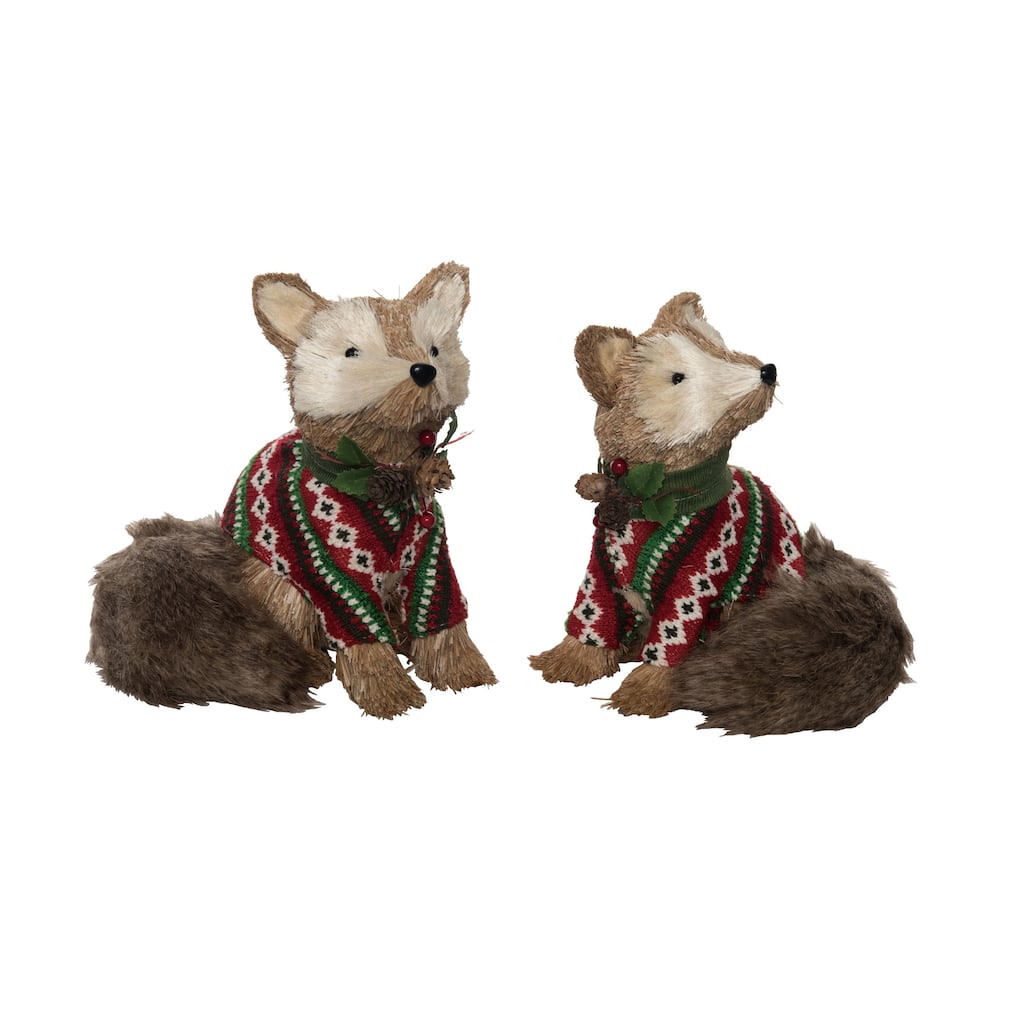 Transpac Foam Sisal Festive Fox Set of 2 Christmas Home Decorations