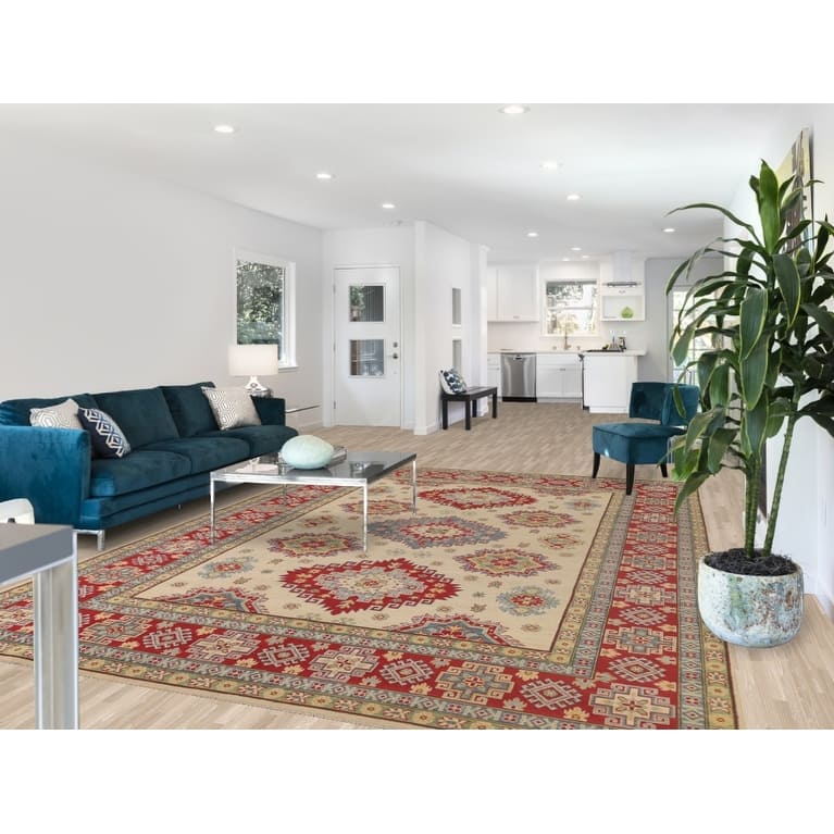 Geometric Kazak Area Rug Hand-Knotted Wool Carpet - 8'5"x 11'11"