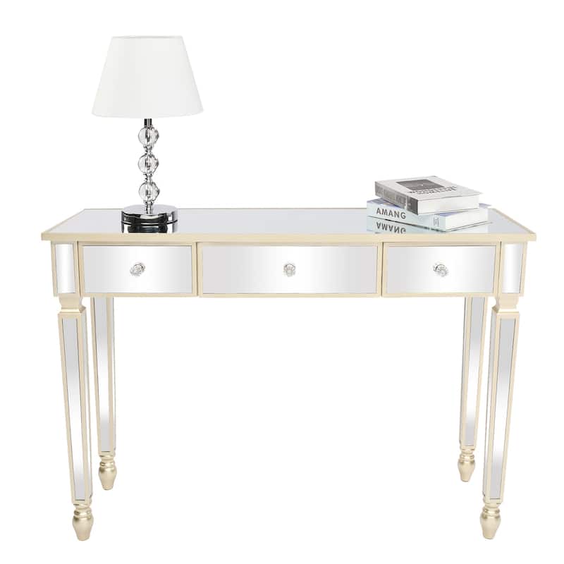 Gold Dressing Table with Glass Top and 3 Drawers Storage and Anti-Scratch Desk for Bedroom