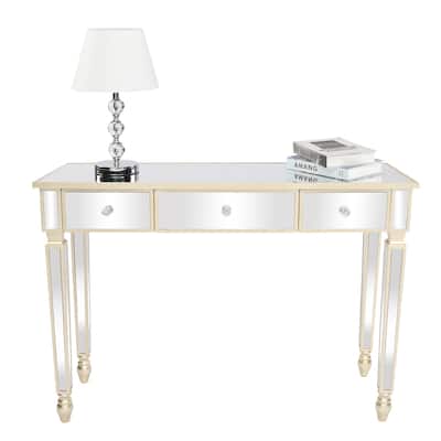 Gold Dressing Table with Glass Top and 3 Drawers Storage and Anti-Scratch Desk for Bedroom