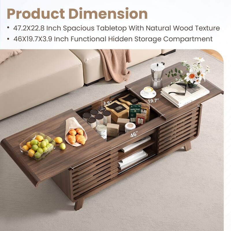 Pocassy Coffee Table with Hidden Compartment for Home