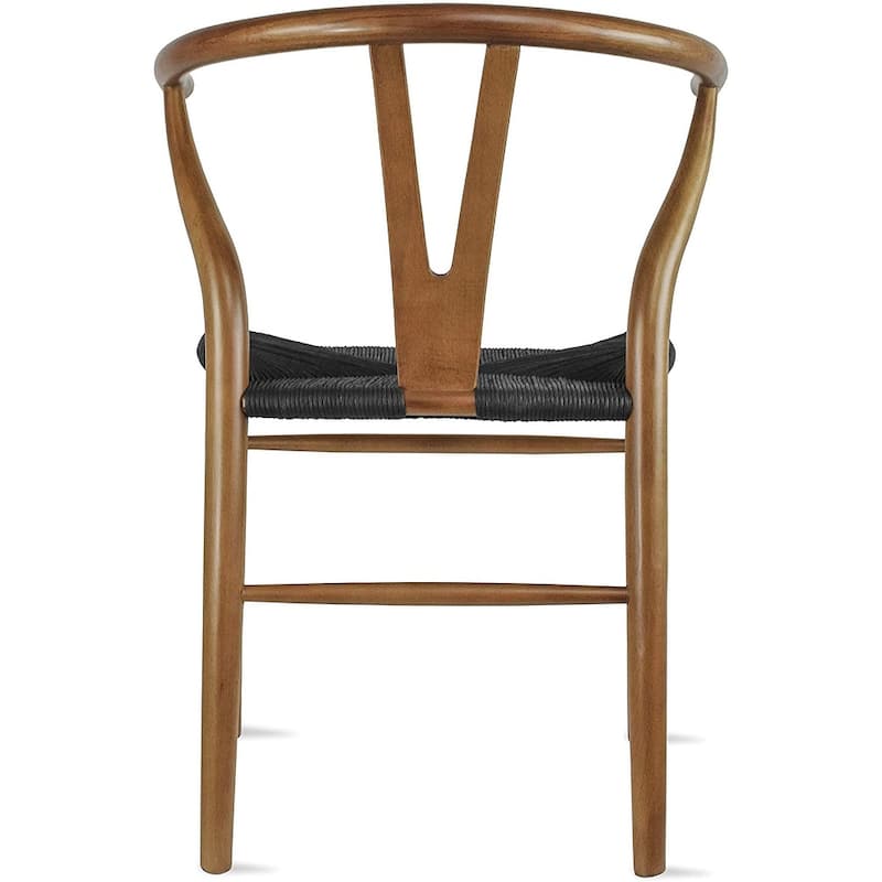 Farmhouse Dining Chairs Organic Round Arms Y-back Wood with Woven Black Seats For Kitchen Hotel Restaurants (Set of 2)