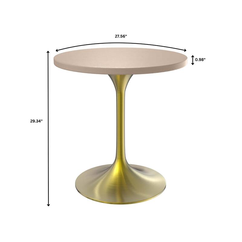 LeisureMod Verve 27" Round Dining Table with MDF Wood TableTop and Brushed Gold Base for Kitchen & Dining Room
