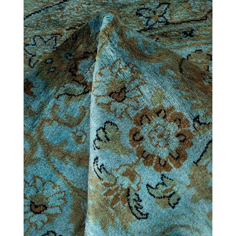 Overton Hand Knotted Wool Vintage Inspired Modern Contemporary Overdyed Blue Round Area Rug - 8' 1" x 8' 1"