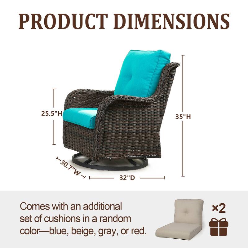 ArcoBay Wicker PE Rattan Outdoor Patio Swivel Glider Chairs with 4'' Olefin Cushions (2-Pack)