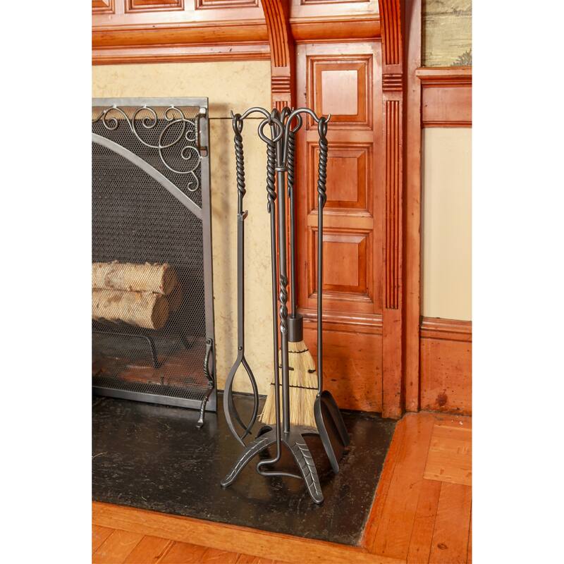 Achla Designs Rope Fireplace Set of 4 Tools, 32 Inch Tall, Graphite Finish