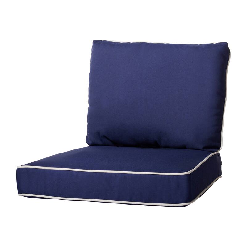 Haven Way Universal Outdoor Deep Seat Lounge Chair Cushion Set - 23x26 - Rolston Navy w/ Linen Piping