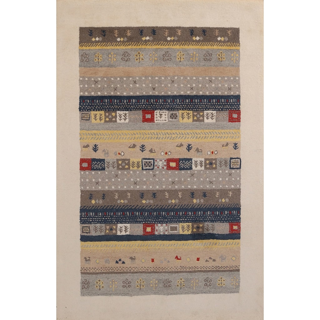 Tribal Gabbeh Indian Rug Multi-Color Geometric Handmade Wool Carpet - 5'3" x 7'7"