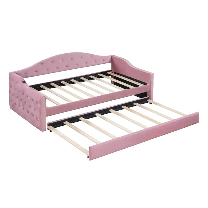 Twin Size Tufted Upholstered Daybed with Trundle