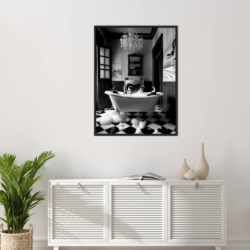 Penguin Spa Day by Niky Rahner Framed Canvas Wall Art