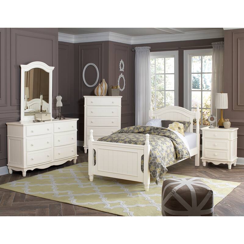 Classic White Full Size Poster Platform Bed with Unique Headboard Design