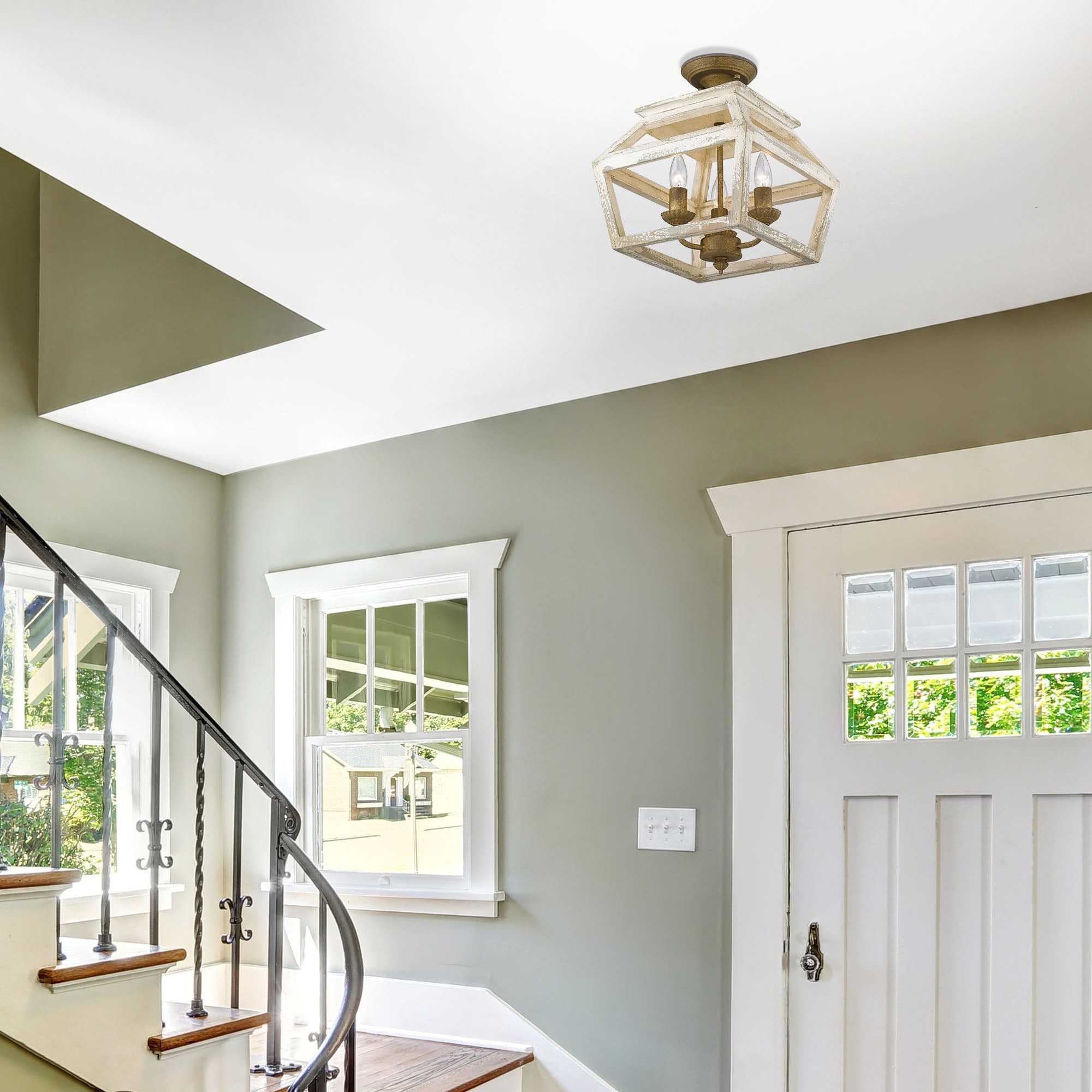 Golden Lighting Haiden 3-Light Semi-Flush Mount - Burnished Chestnut
