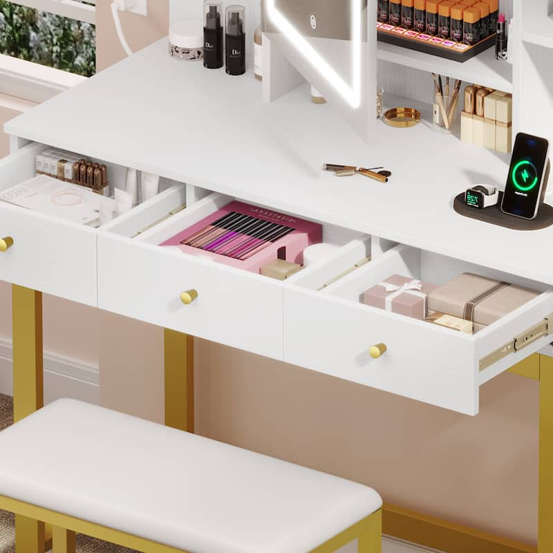 39"W Makeup Vanity Set with Lighted Mirror & Hidden Storage