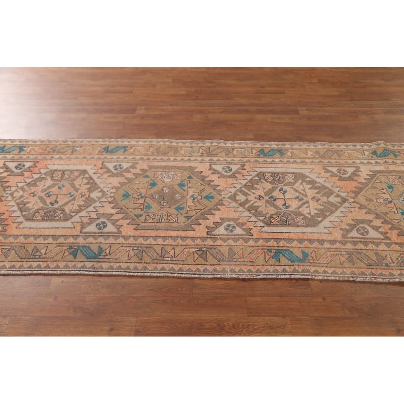 Ardebil Persian Vintage Runner Rug Handmade Wool Carpet - 3'0"x 10'0"